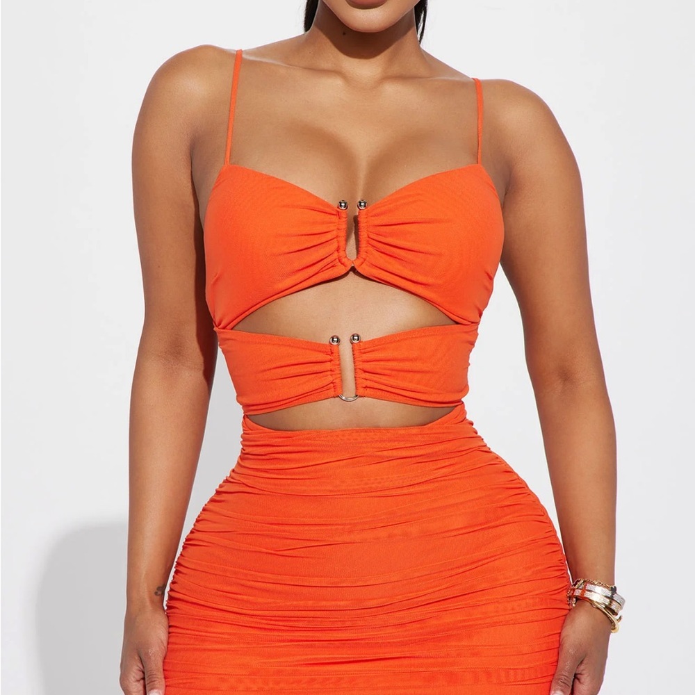 Vibrant Orange Cutout Dress